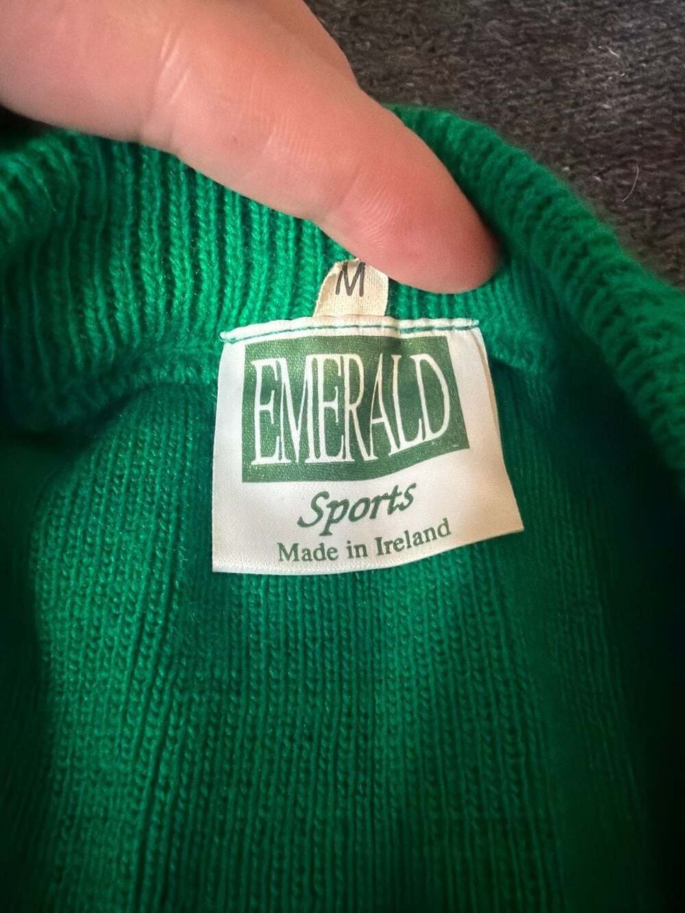 Vintage Emerald Sports Ireland V-Neck Sweater, Green, Size Medium - Made in Irel